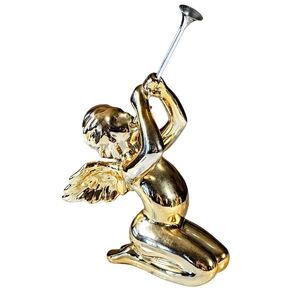 Vintage Department 56 Gold Trumpet Christmas Angel Repaired Wing